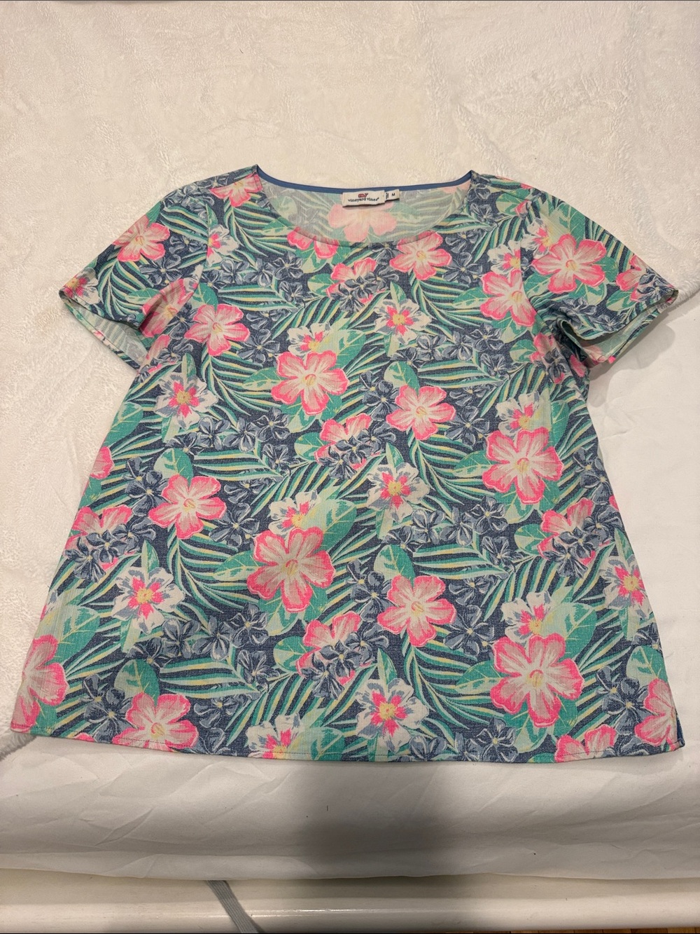 Vineyard Vines Floral Short-Sleeve Top - Pink & Teal